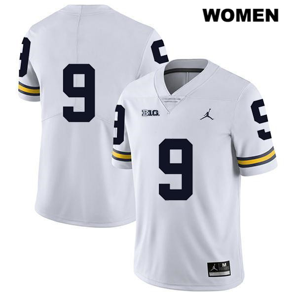Women's NCAA Michigan Wolverines Andy Maddox #9 No Name White Jordan Brand Authentic Stitched Legend Football College Jersey OH25T45WP